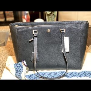 Black Tory Burch Robinson Saffiano Leather Tote / Purse